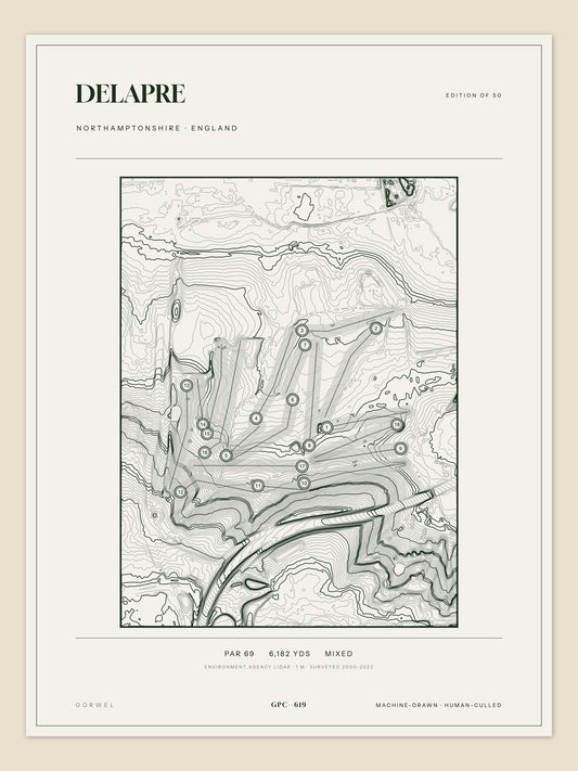 Delapre topographic golf course print — unframed sheet — Gorwel Print Co