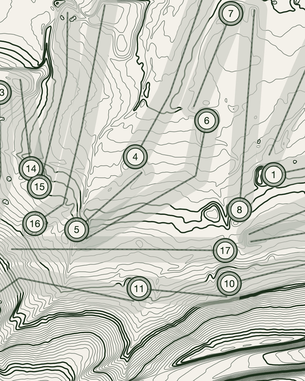 Delapre topographic golf course print — contour detail — Gorwel Print Co