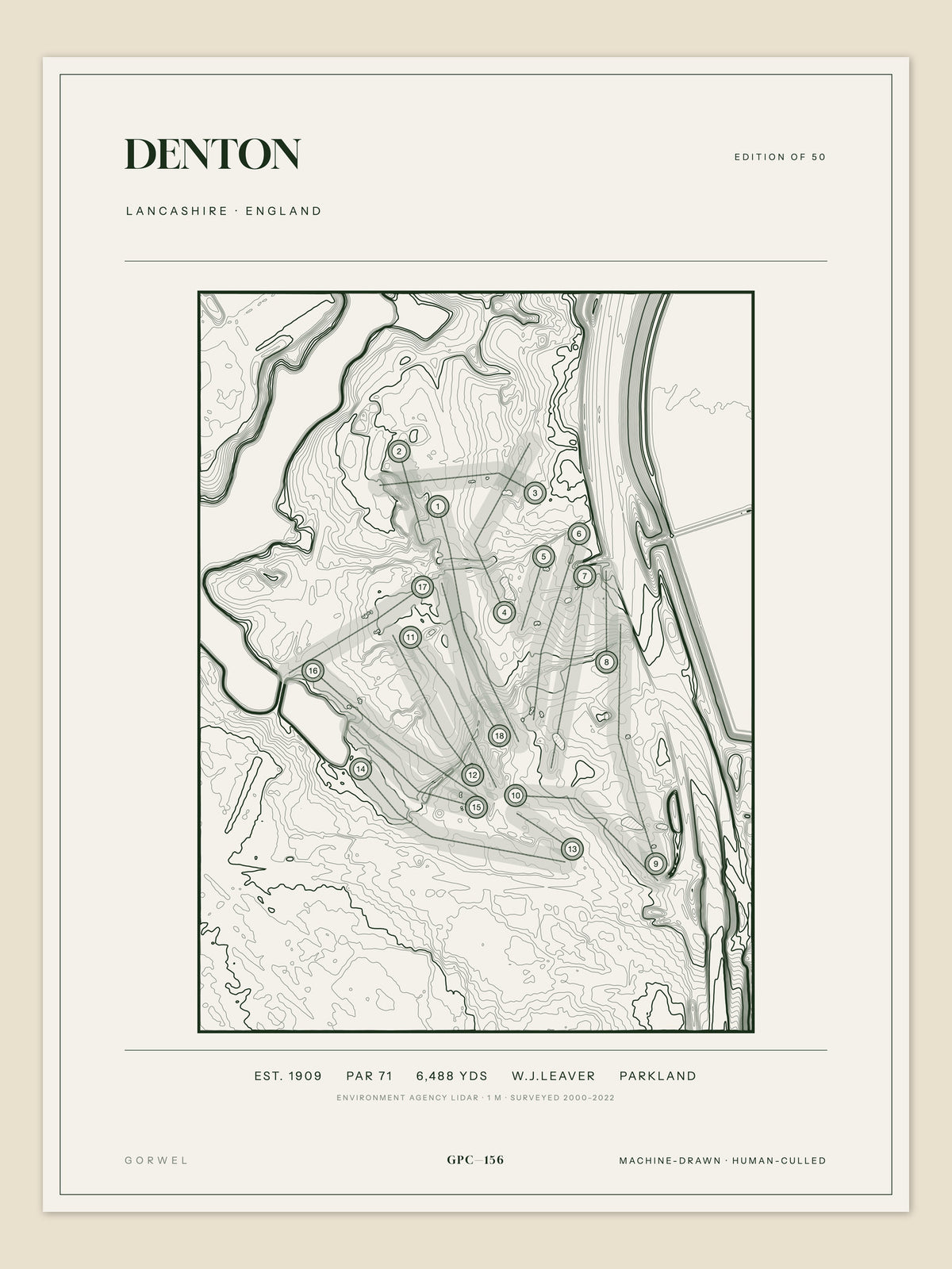 Denton topographic golf course print — unframed sheet — Gorwel Print Co