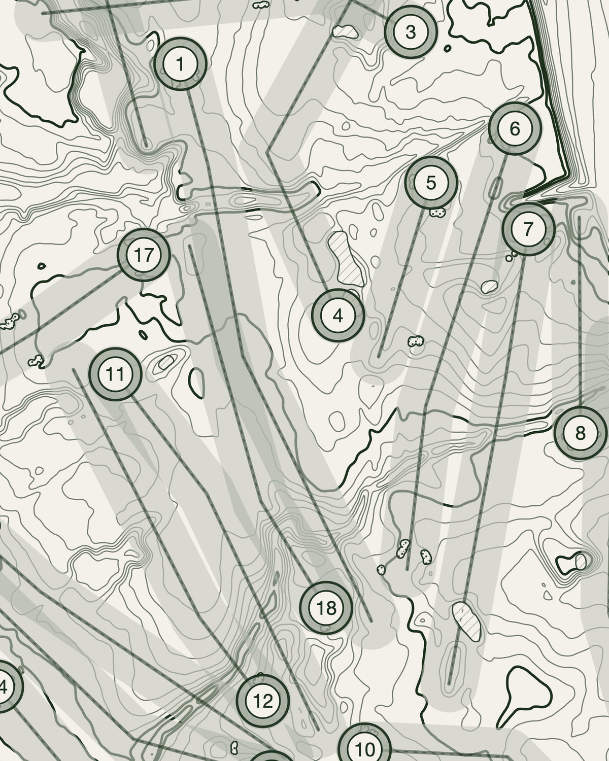 Denton topographic golf course print — contour detail — Gorwel Print Co