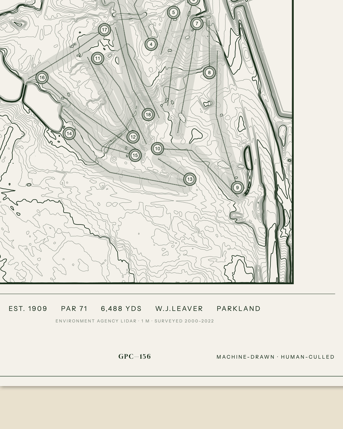 Denton topographic golf course print — data strip and edition mark — Gorwel Print Co