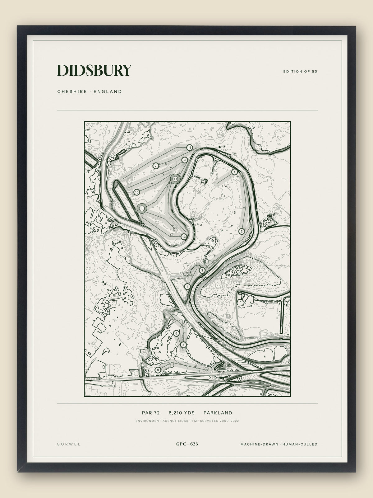Didsbury, Cheshire topographic golf course print, framed — Gorwel Print Co
