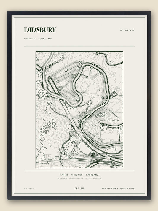 Didsbury, Cheshire topographic golf course print, framed — Gorwel Print Co