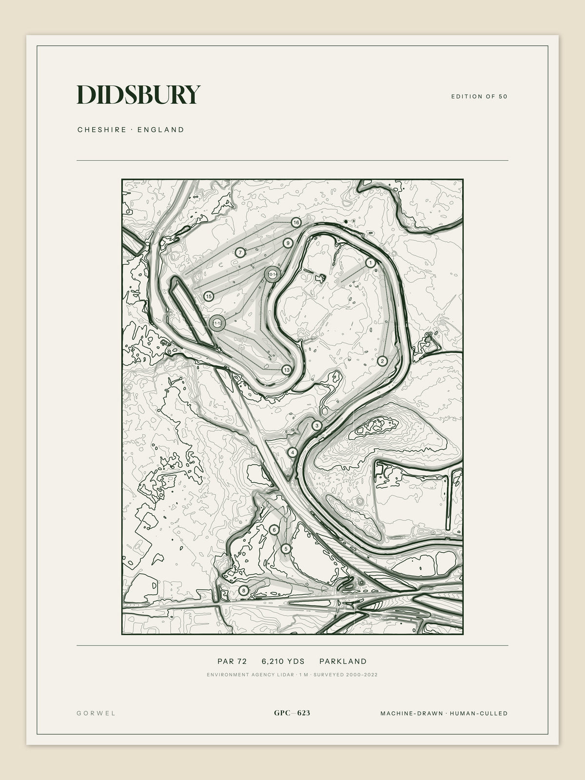 Didsbury, Cheshire topographic golf course print