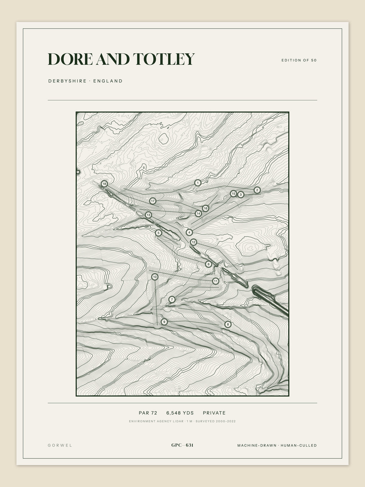 Dore and Totley topographic golf course print — unframed sheet — Gorwel Print Co