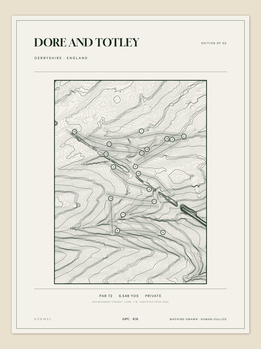 Dore and Totley topographic golf course print — unframed sheet — Gorwel Print Co