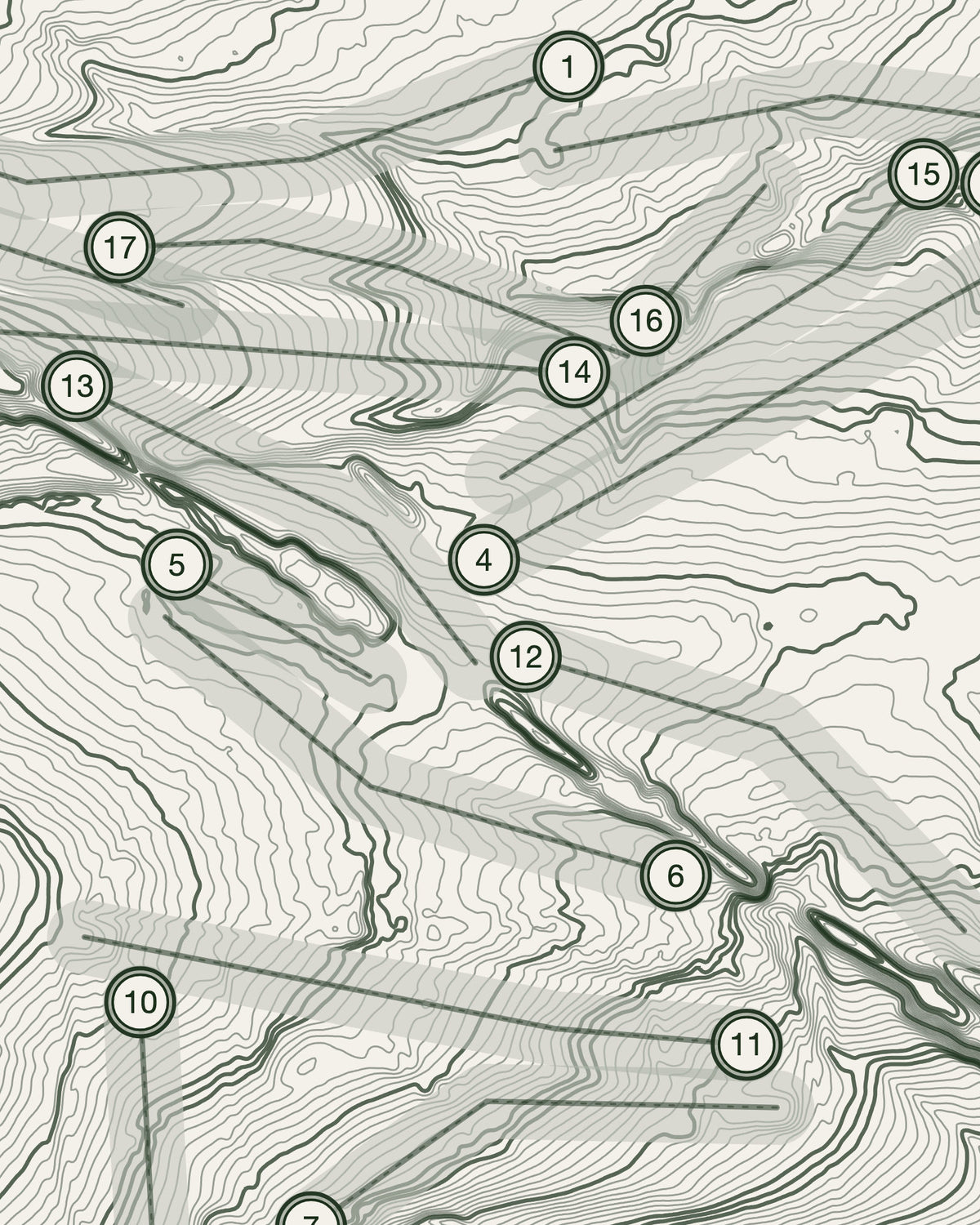 Dore and Totley topographic golf course print — contour detail — Gorwel Print Co