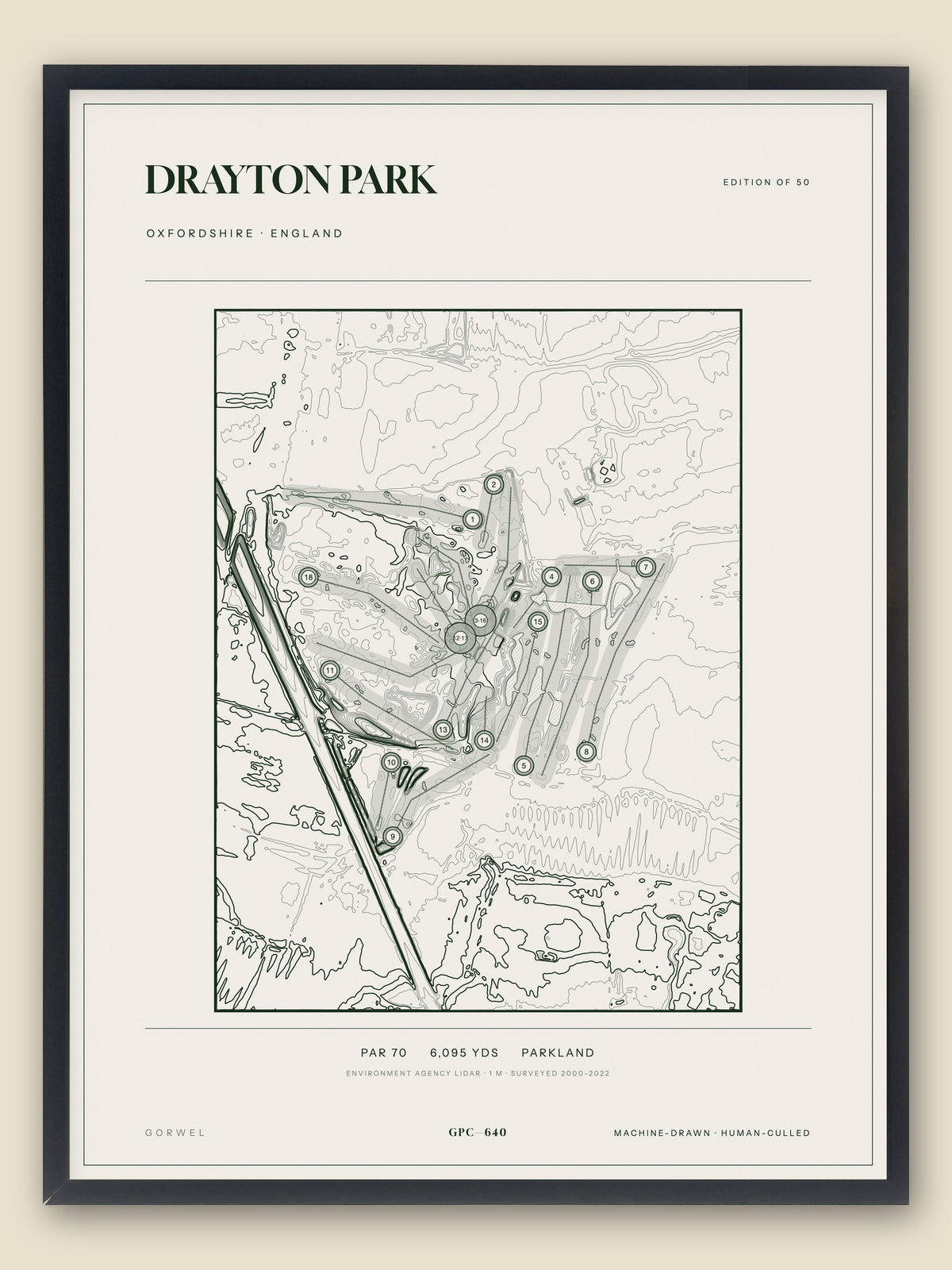 Drayton Park, Oxfordshire topographic golf course print, framed — Gorwel Print Co