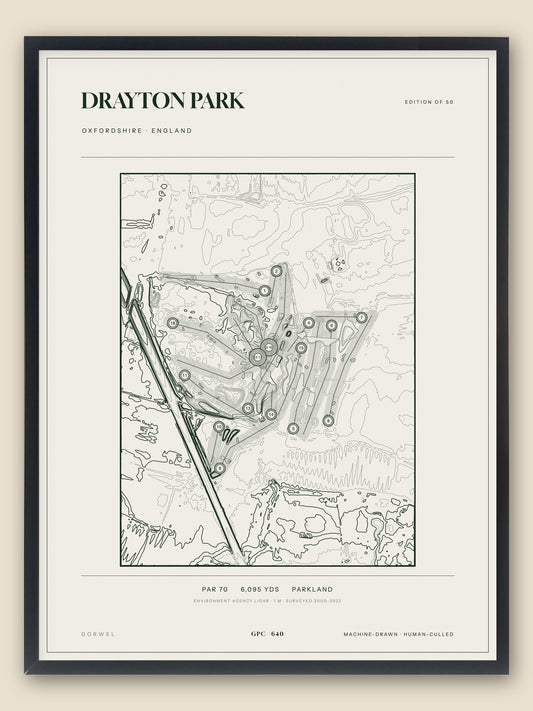 Drayton Park, Oxfordshire topographic golf course print, framed — Gorwel Print Co