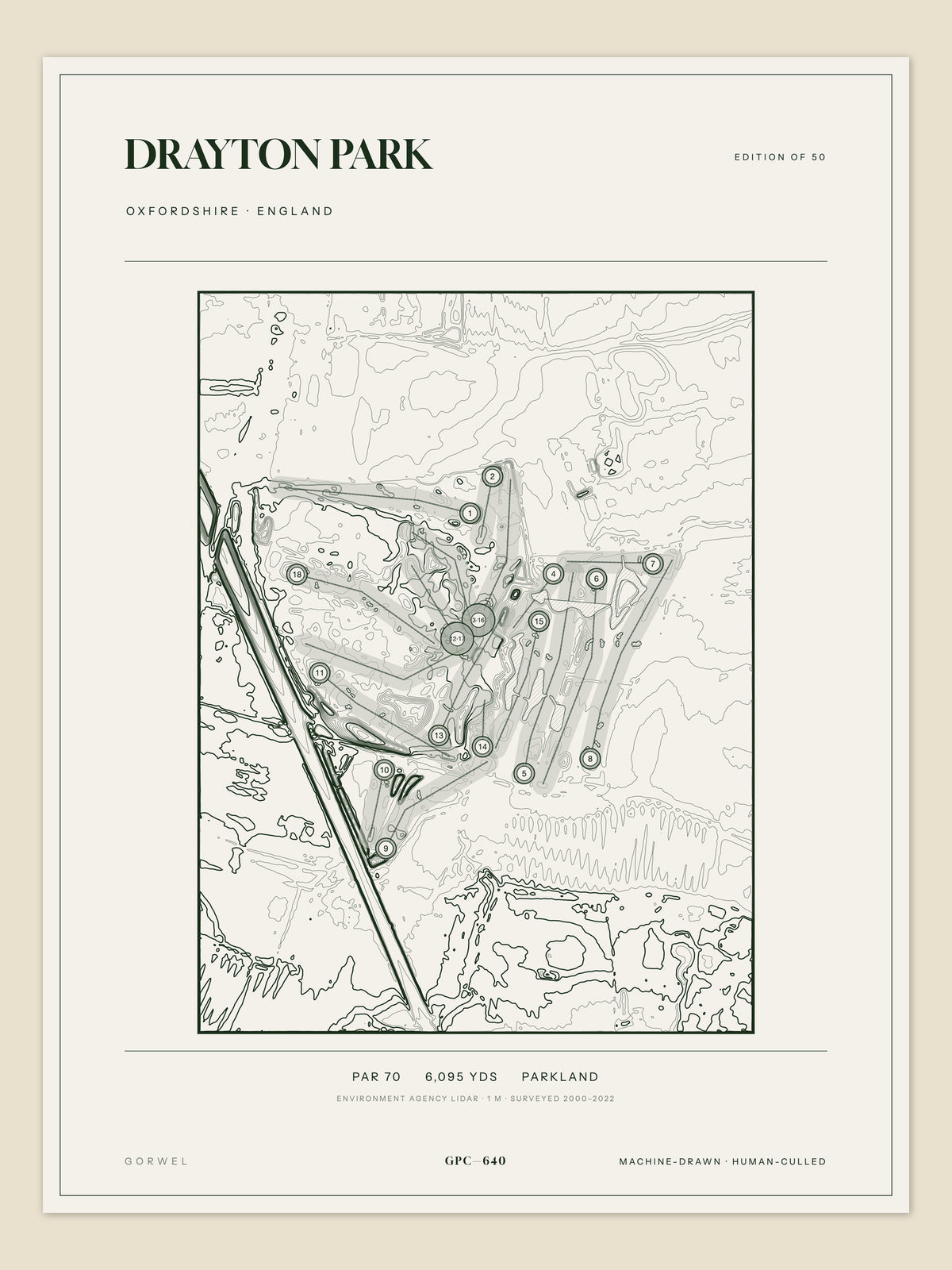 Drayton Park, Oxfordshire topographic golf course print