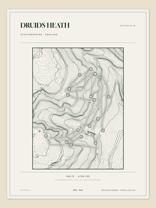 Druids Heath, Staffordshire topographic golf course print