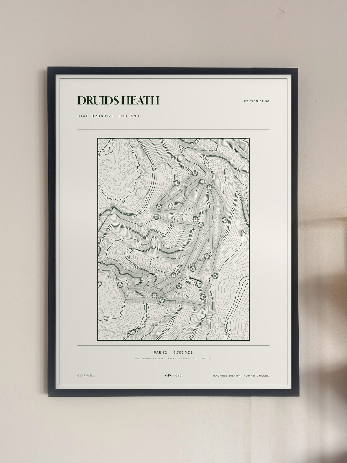 Druids Heath, Staffordshire print, framed, on a wall