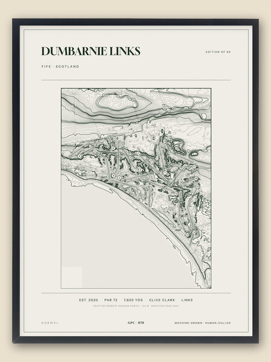Dumbarnie Links topographic golf course print — catalogue plate — Gorwel Print Co