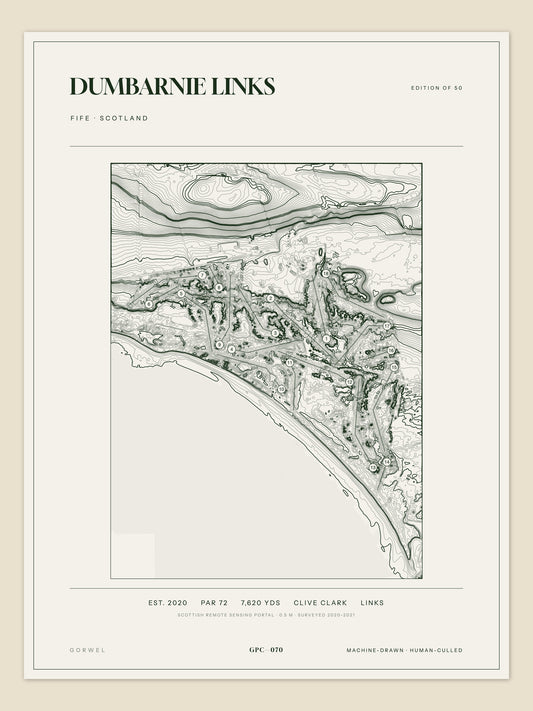 Dumbarnie Links topographic golf course print — unframed sheet — Gorwel Print Co