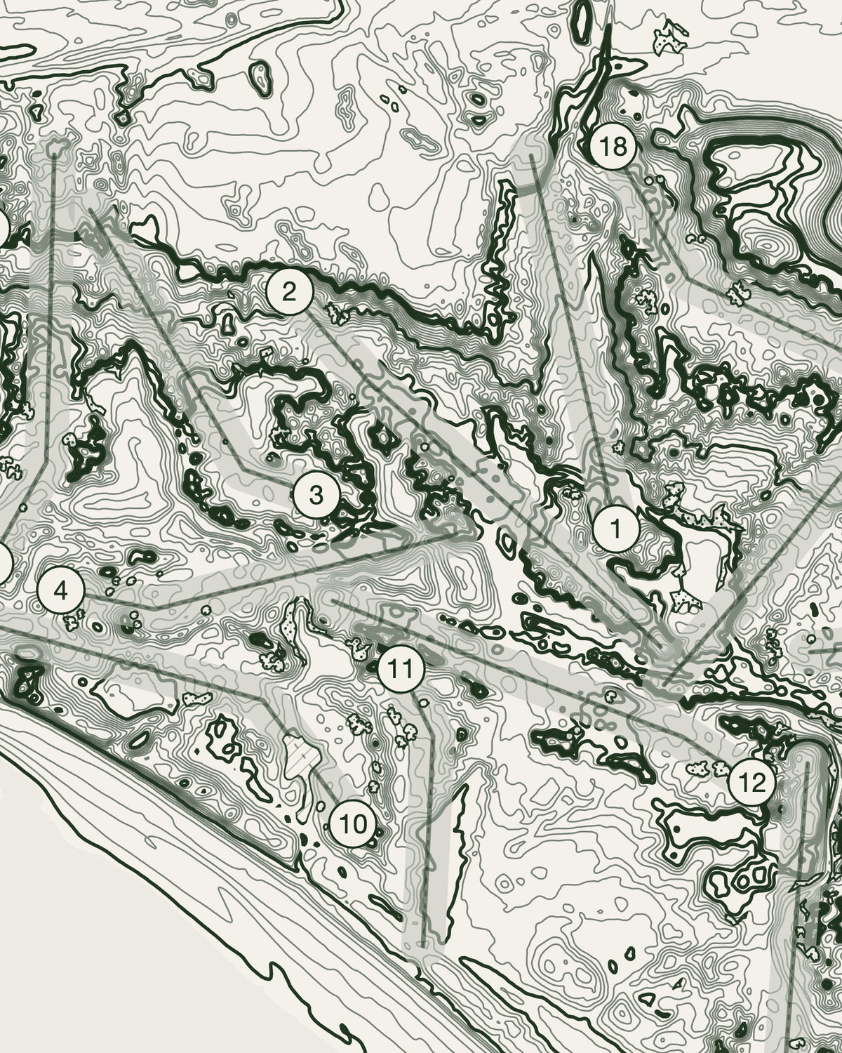 Dumbarnie Links topographic golf course print — contour detail — Gorwel Print Co