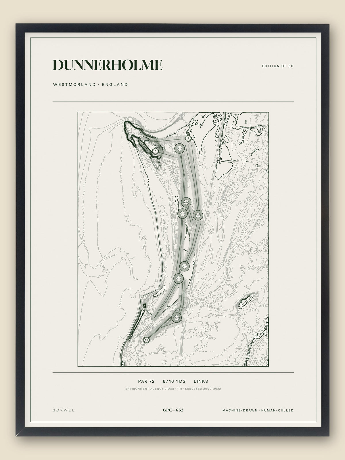 Dunnerholme, Westmorland topographic golf course print, framed — Gorwel Print Co