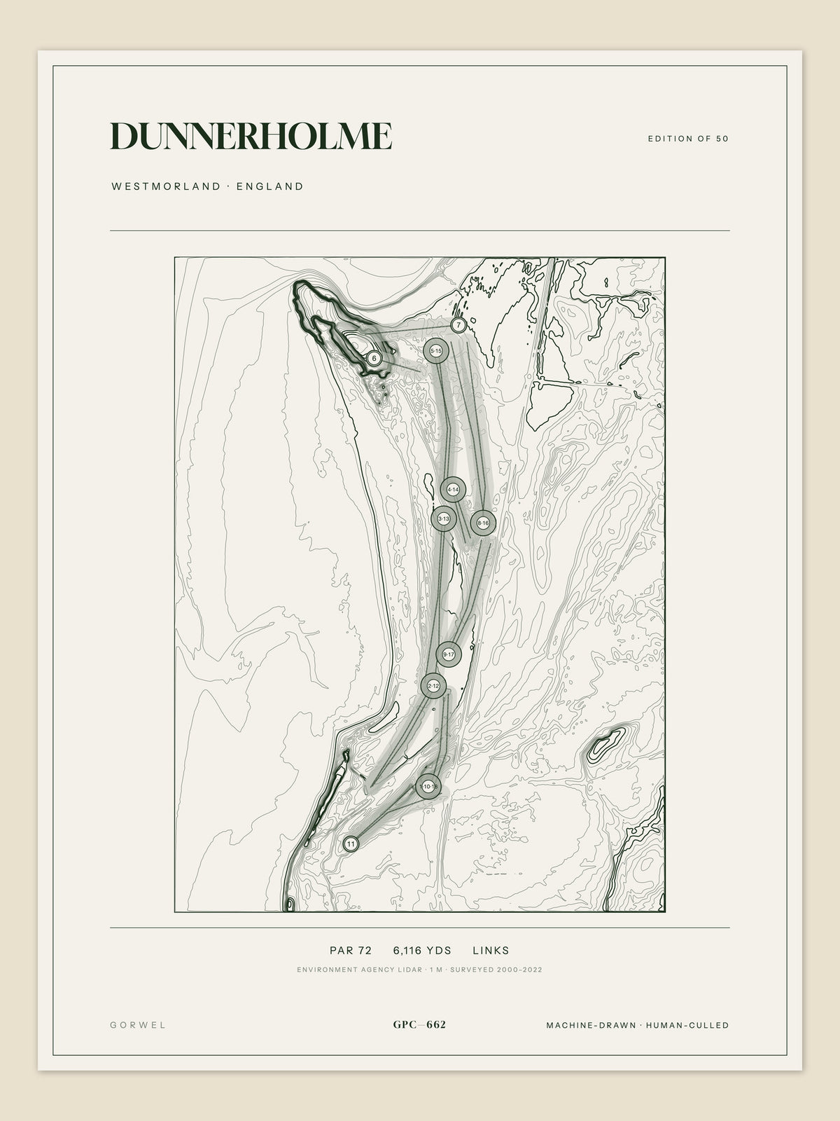 Dunnerholme, Westmorland topographic golf course print