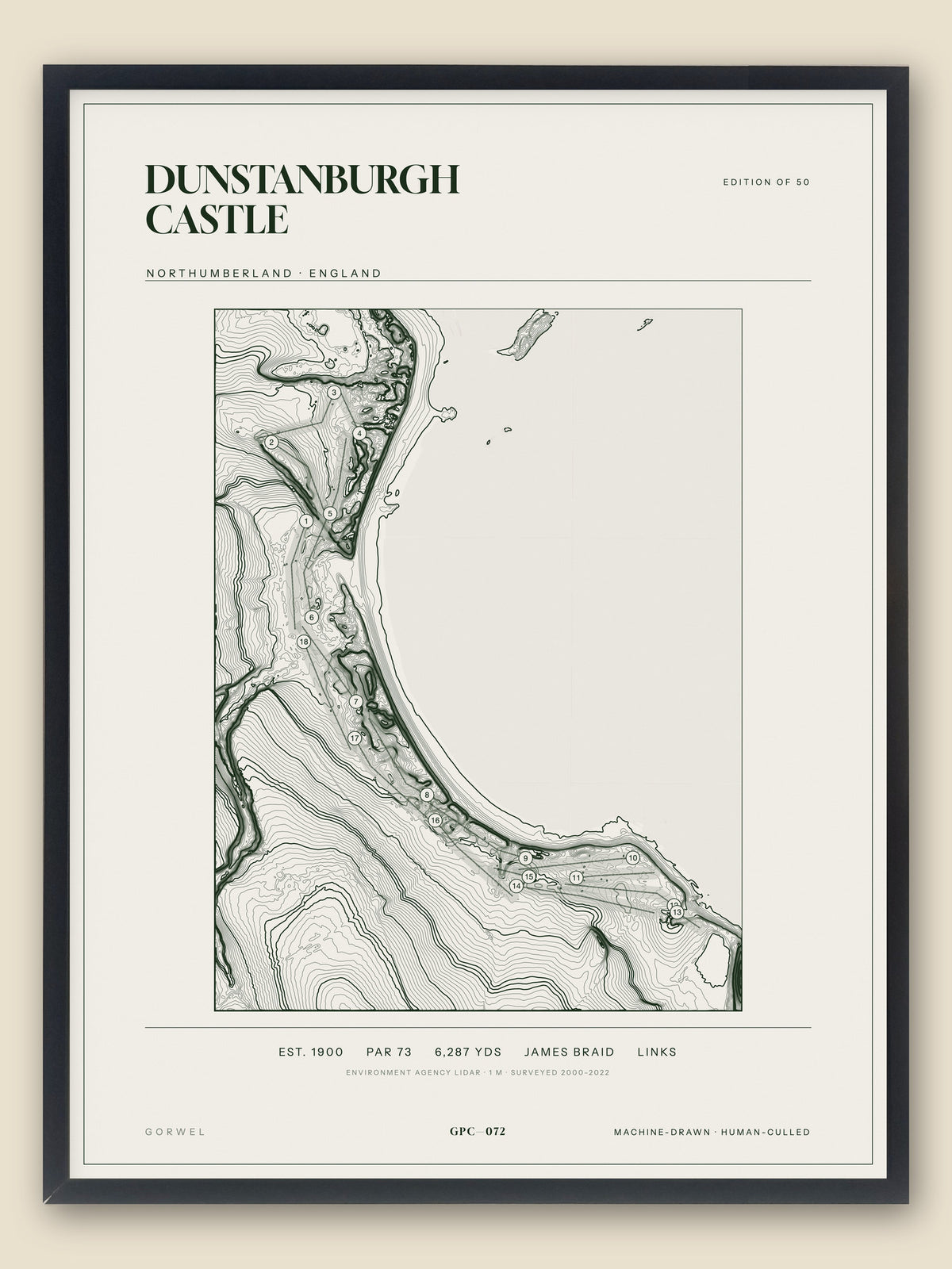 Dunstanburgh Castle topographic golf course print — catalogue plate — Gorwel Print Co