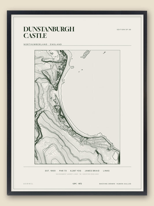 Dunstanburgh Castle topographic golf course print — catalogue plate — Gorwel Print Co