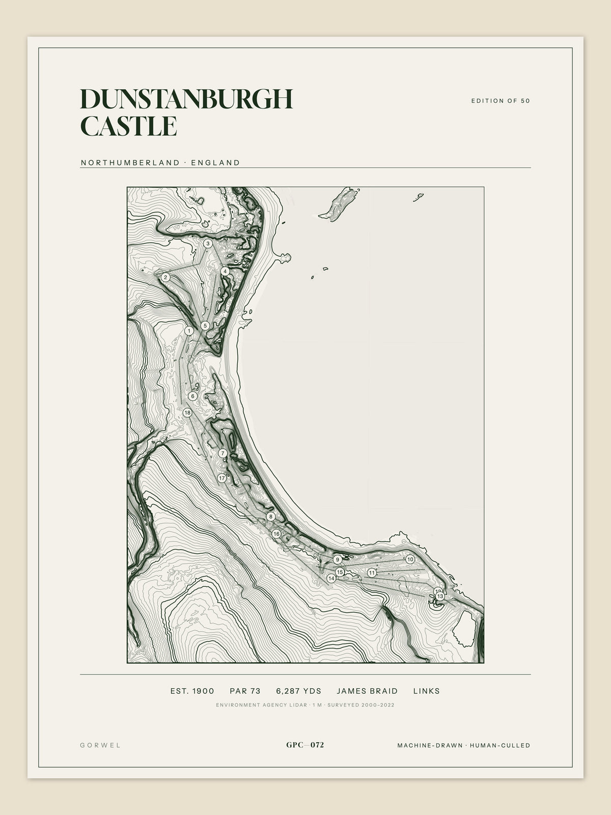 Dunstanburgh Castle topographic golf course print — unframed sheet — Gorwel Print Co