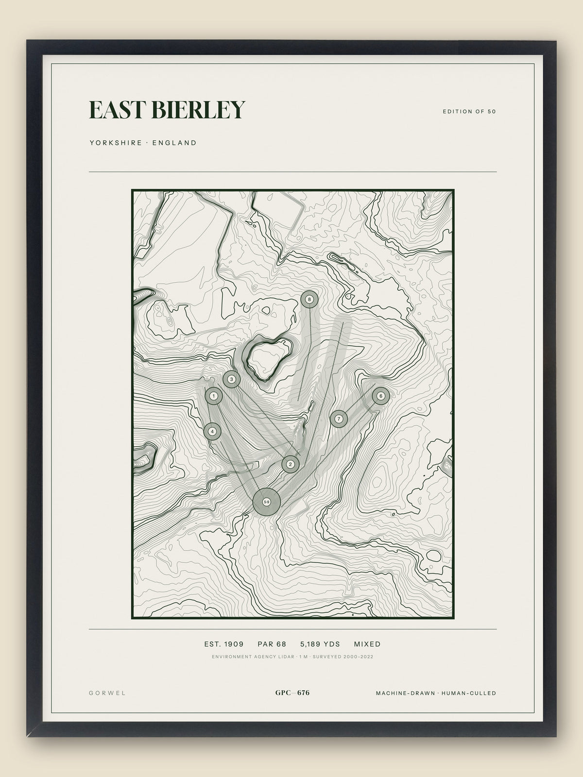 East Bierley, Yorkshire topographic golf course print, framed — Gorwel Print Co