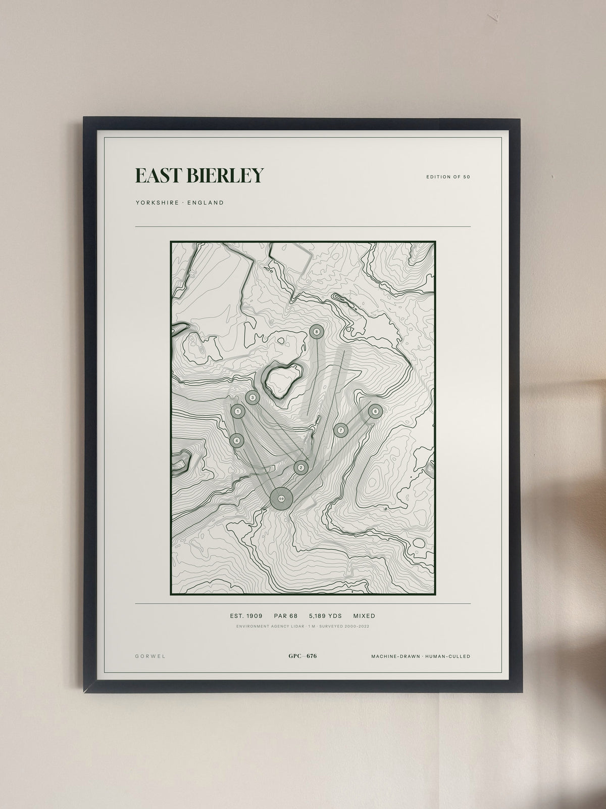 East Bierley, Yorkshire print, framed, on a wall