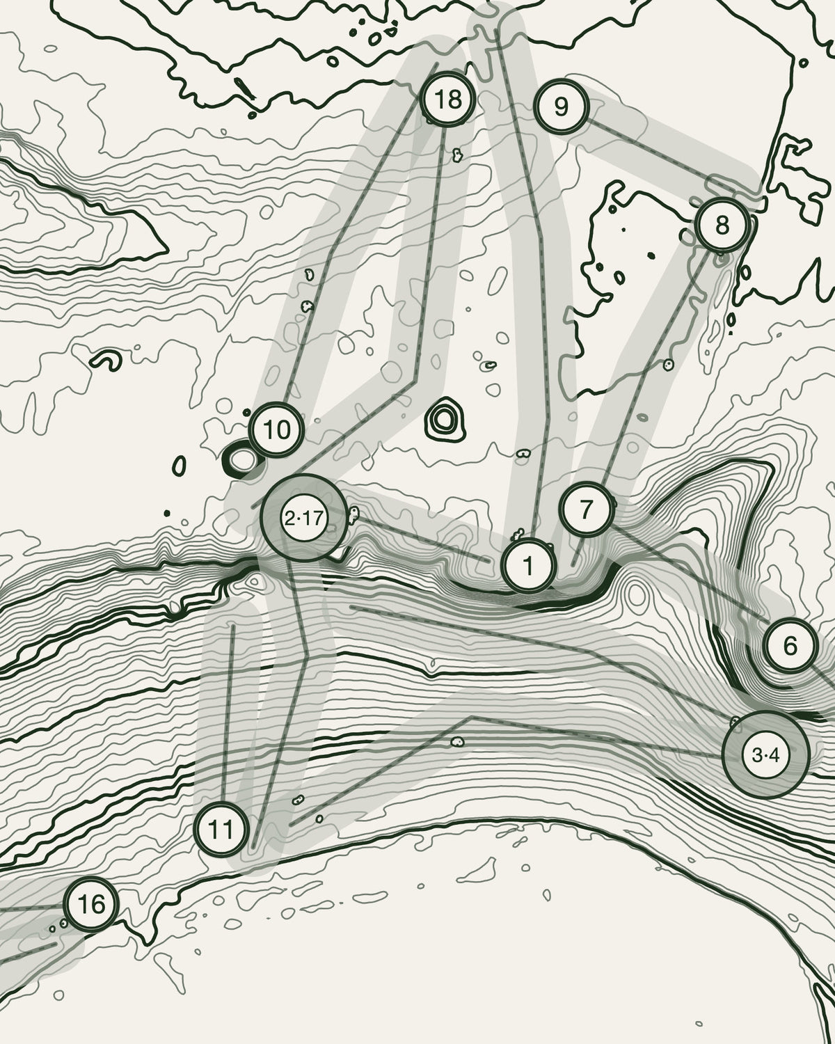 Eaton topographic golf course print — contour detail — Gorwel Print Co
