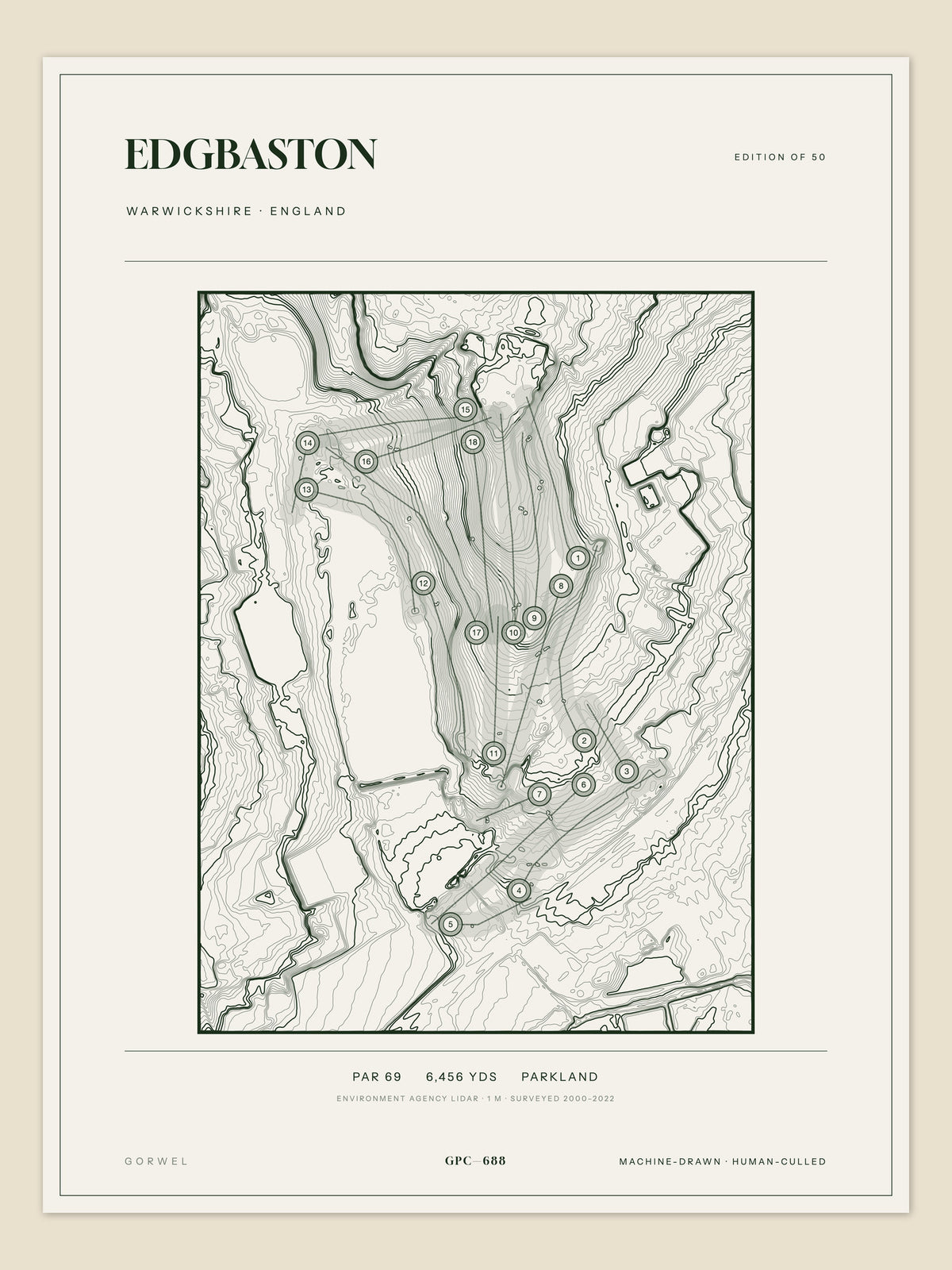 Edgbaston topographic golf course print — unframed sheet — Gorwel Print Co
