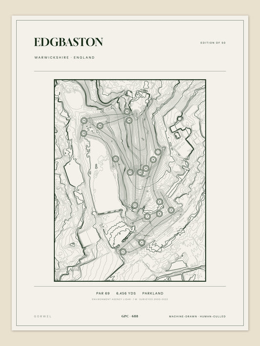 Edgbaston topographic golf course print — unframed sheet — Gorwel Print Co
