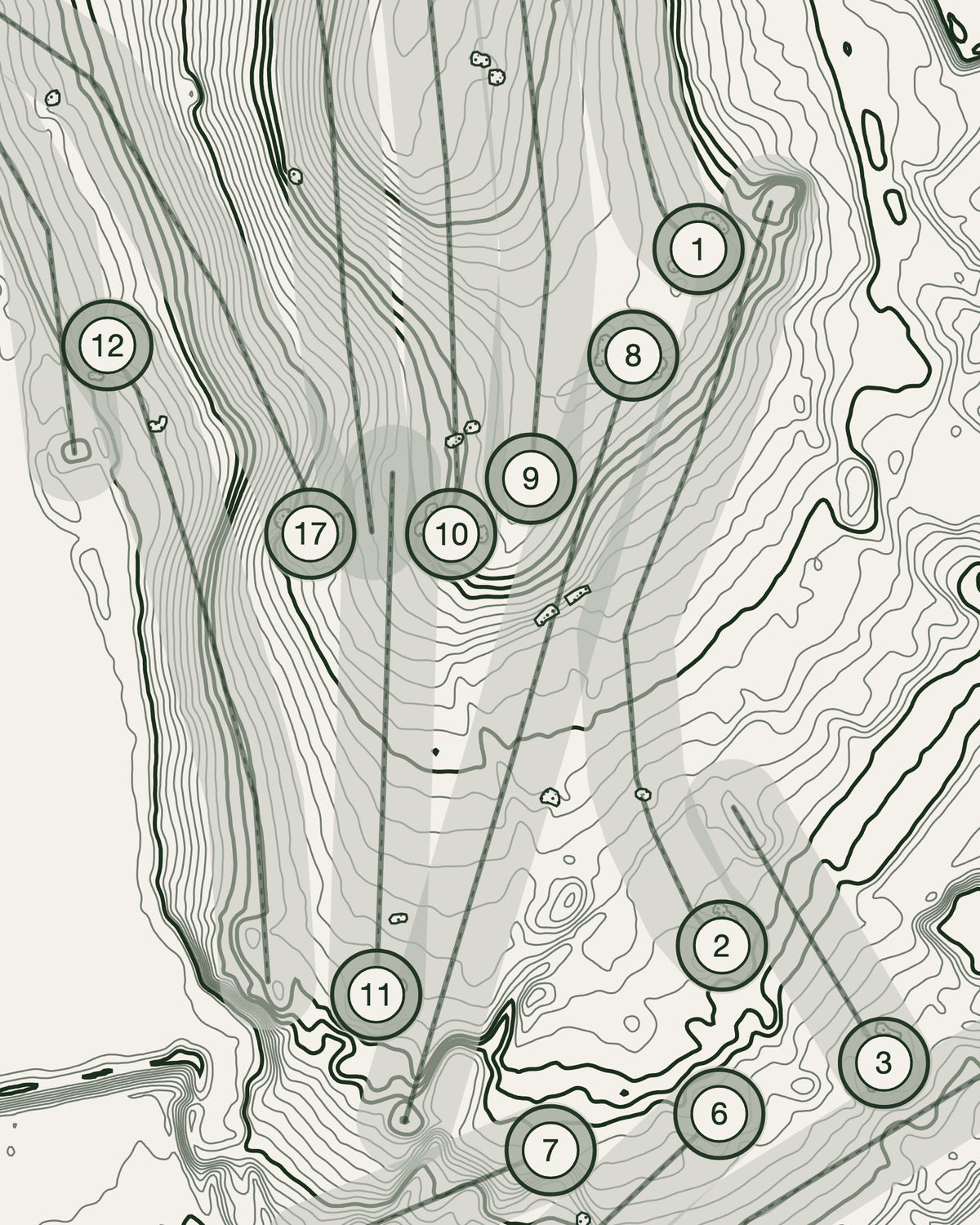 Edgbaston topographic golf course print — contour detail — Gorwel Print Co