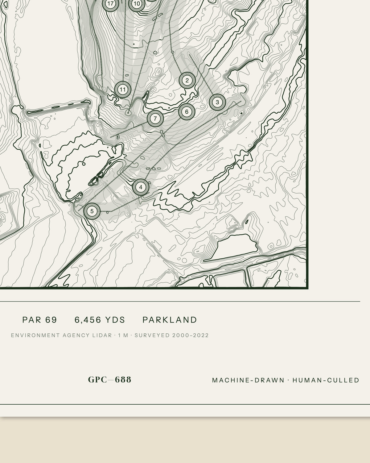 Edgbaston topographic golf course print — data strip and edition mark — Gorwel Print Co