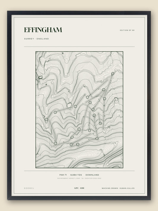 Effingham, Surrey topographic golf course print, framed — Gorwel Print Co