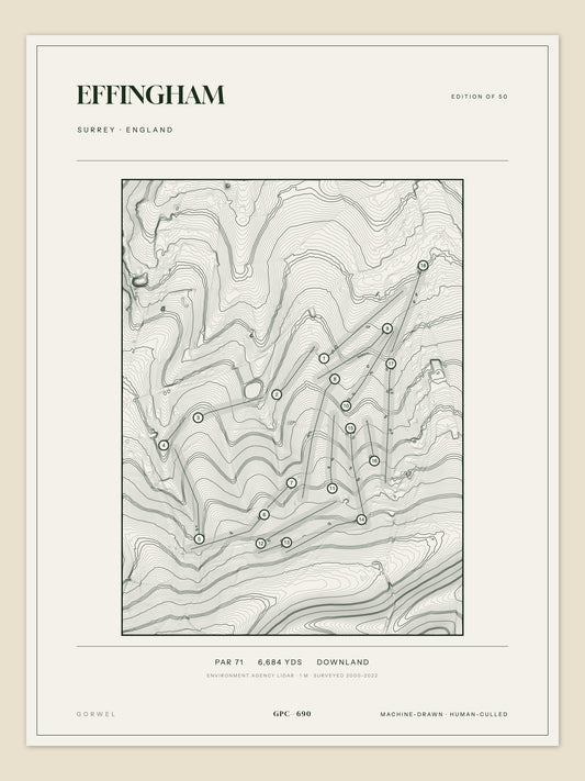 Effingham, Surrey topographic golf course print