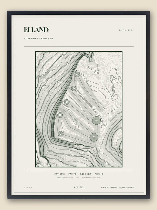 Elland, Yorkshire topographic golf course print, framed — Gorwel Print Co