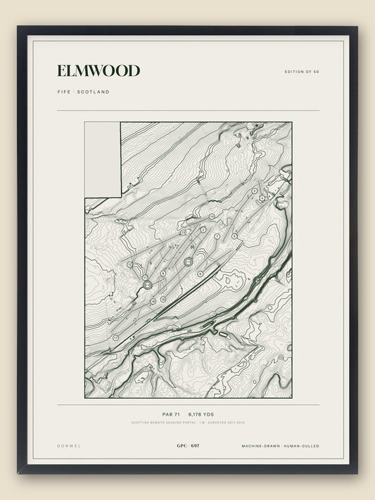 Elmwood, Fife topographic golf course print, framed — Gorwel Print Co