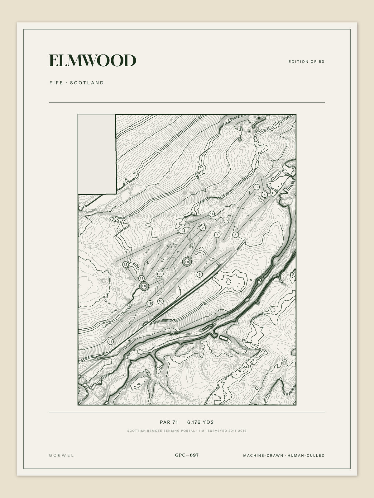 Elmwood, Fife topographic golf course print