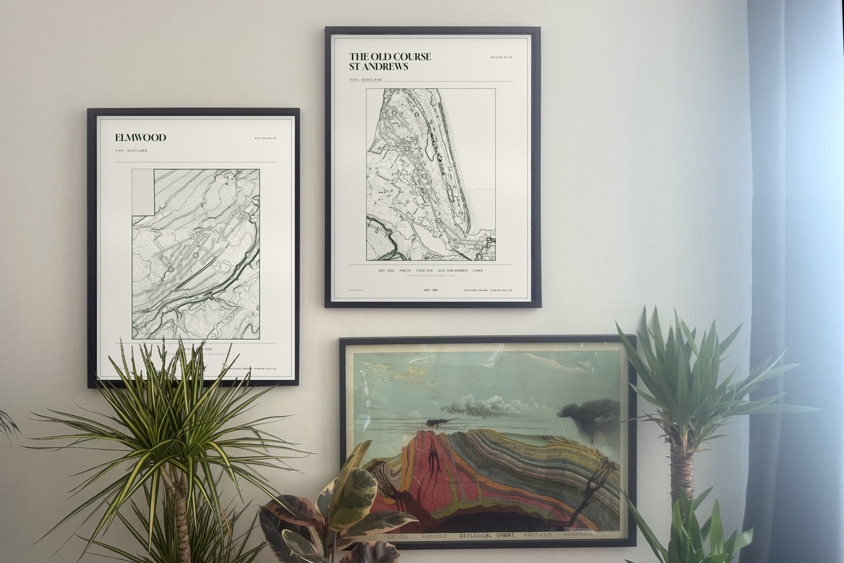 Elmwood, Fife and  prints, framed, gallery wall