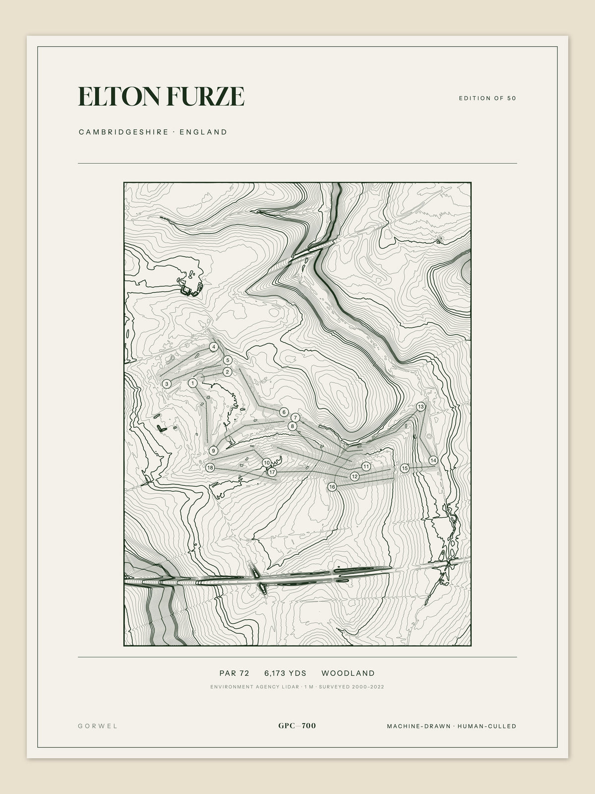Elton Furze topographic golf course print — unframed sheet — Gorwel Print Co