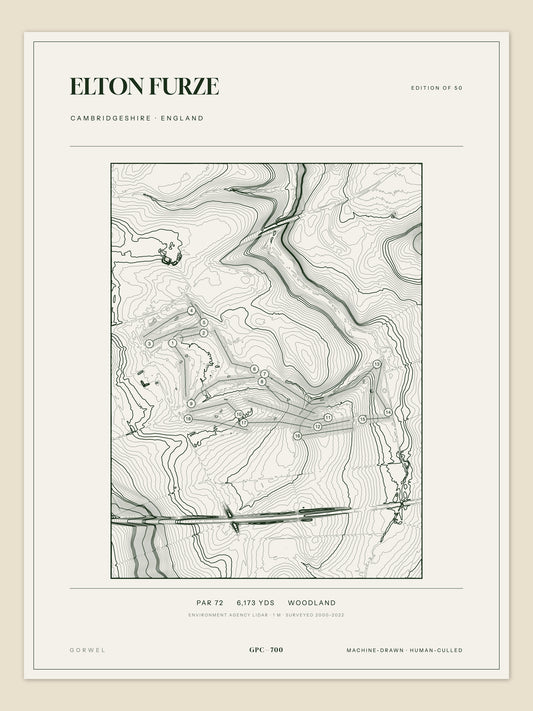 Elton Furze topographic golf course print — unframed sheet — Gorwel Print Co