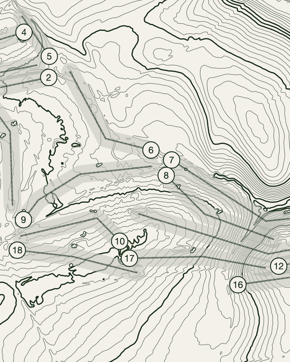 Elton Furze topographic golf course print — contour detail — Gorwel Print Co
