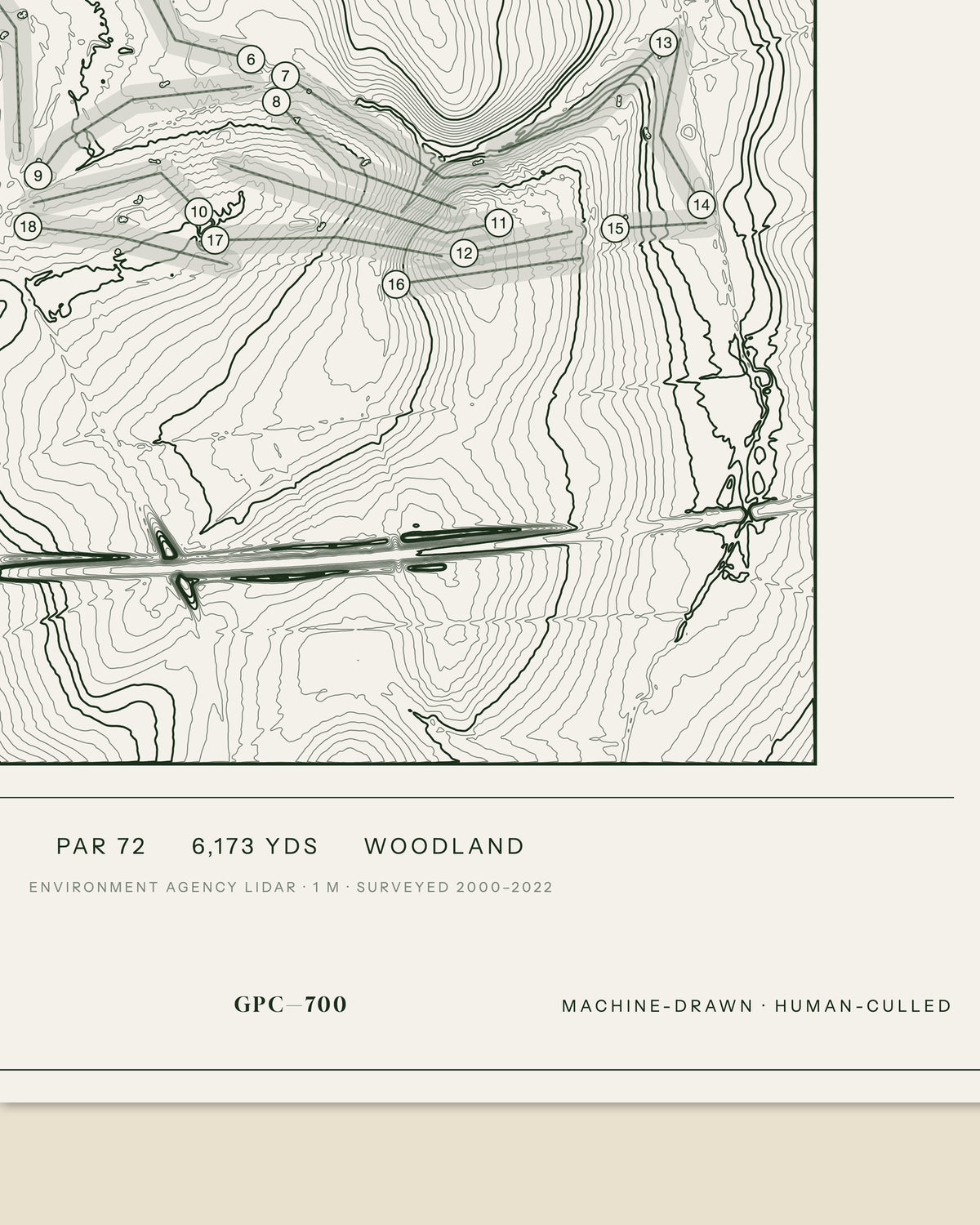 Elton Furze topographic golf course print — data strip and edition mark — Gorwel Print Co