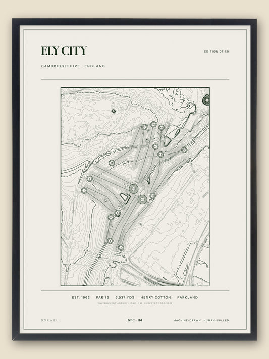 Ely City, Cambridgeshire topographic golf course print, framed — Gorwel Print Co