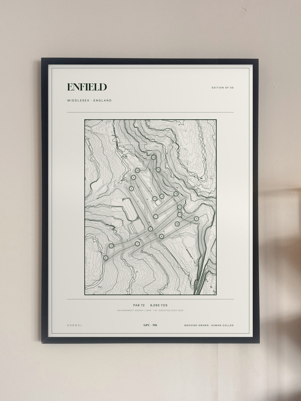 Enfield, Middlesex print, framed, on a wall