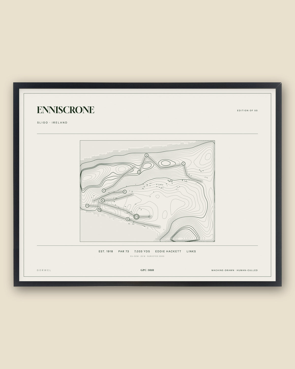 Enniscrone, Sligo topographic golf course print, framed — Gorwel Print Co