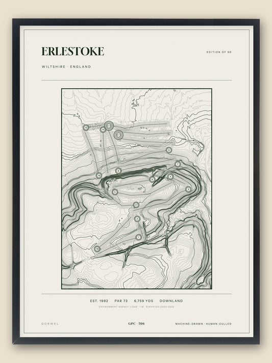 Erlestoke, Wiltshire topographic golf course print, framed — Gorwel Print Co