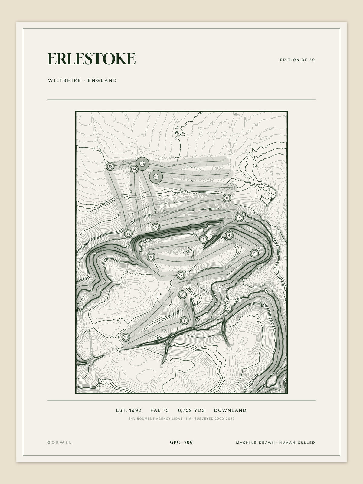 Erlestoke, Wiltshire topographic golf course print