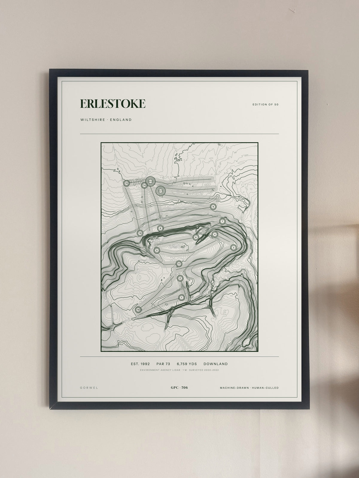 Erlestoke, Wiltshire print, framed, on a wall