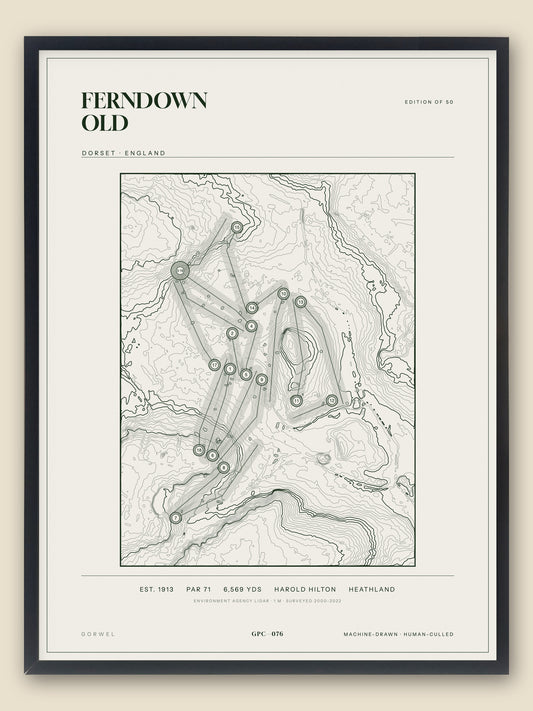 Ferndown Old, Dorset topographic golf course print, framed — Gorwel Print Co