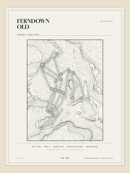 Ferndown Old, Dorset topographic golf course print
