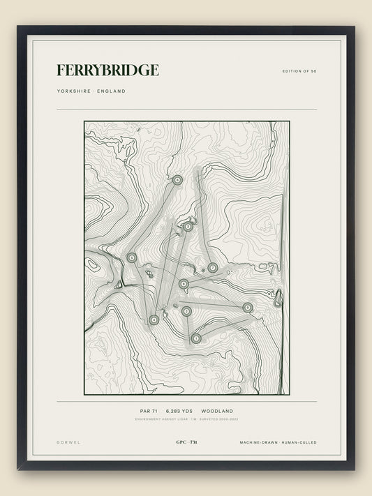 Ferrybridge, Yorkshire topographic golf course print, framed — Gorwel Print Co